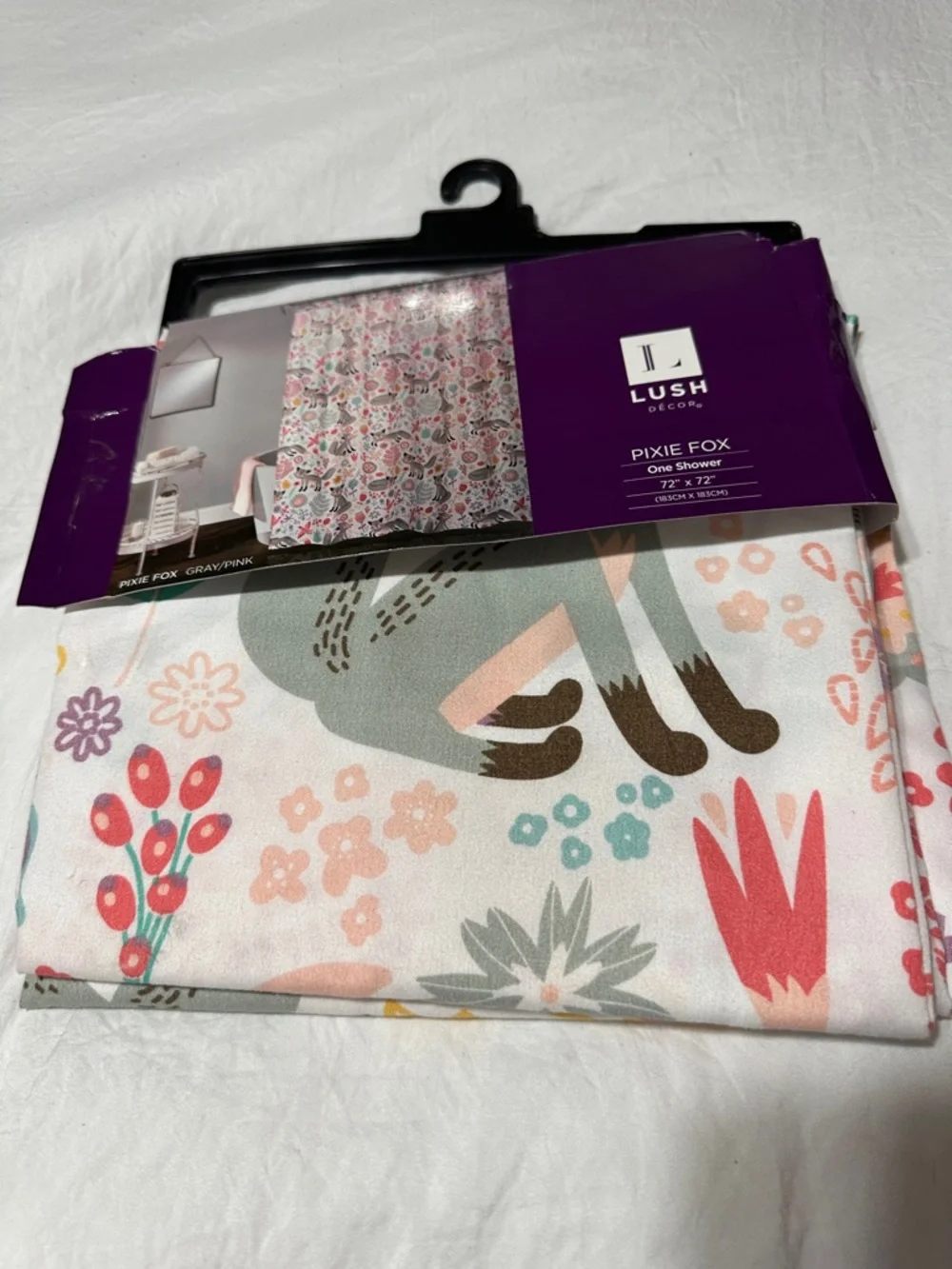 Lush Pixie Fox Floral Fox Shower Curtain Panel - White, Pink, Yellow & Teal